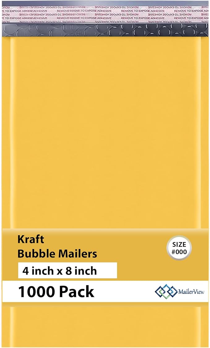 Kraft Small Bubble Mailers 4x8 Inch #000 - Thick & Durable, Padded Envelopes, Bubble Mailing Envelopes, Self Seal Bulk Pack, 1000 Count, Trading Card Sports card Shipping