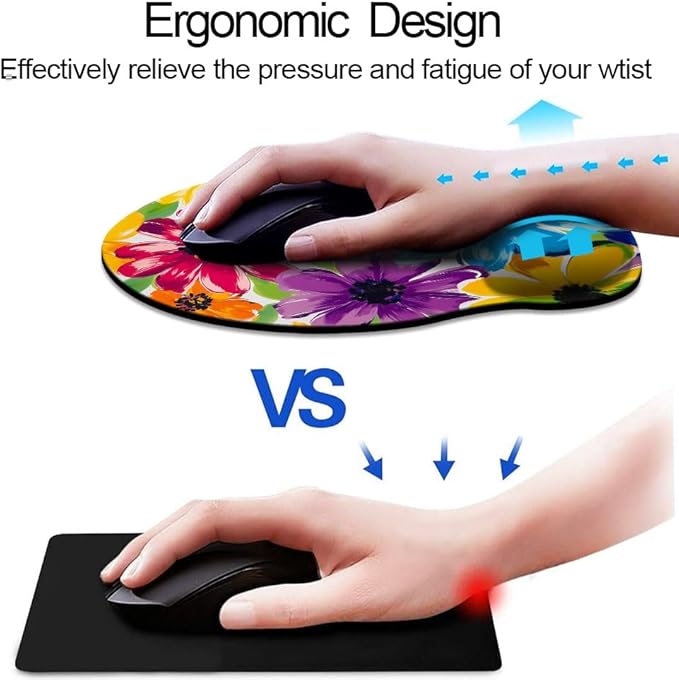 Ergonomic Mouse Pad with Wrist Support,Mouse Pad with Wrist Rest and Coaster Set,Office Supplies Non-Slip Mouse Pads for Desk, Non-Slip Comfortable,Colorful Floral