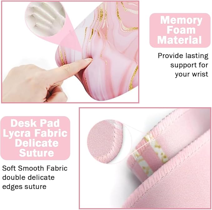 Keyboard Wrist Rest Large Mouse Pad Wrist Support for Computer, 4 in 1 Memory Foam Keyboard Pad Desk Mat Ergonomic Hand Rest Wrist Cushion for Home Office Gaming - Pink Marble