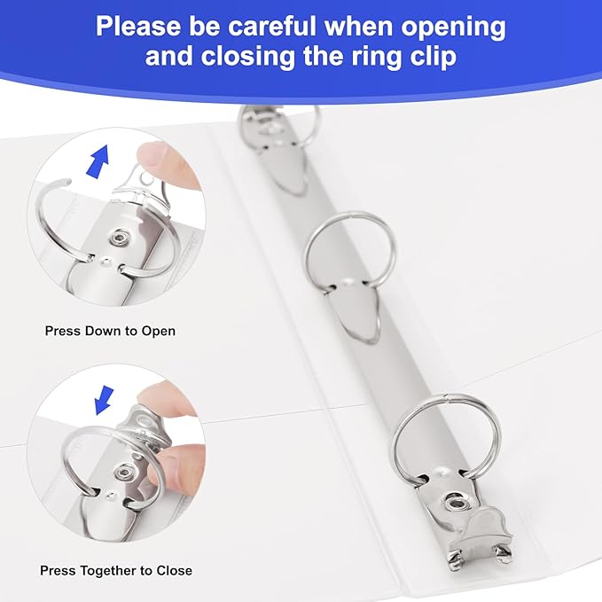 COMIX Sturdy 3 Ring Binder 1 inch with Clear View Cover, 1" Round Ring View Binder, PVC-Free, 200 Sheets Capacity of US Letter Size Paper, Office ＆ School Supplies, Pack of 12 (White)