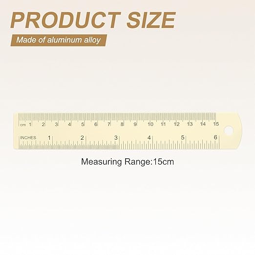 HARFINGTON 6pcs Metal Straight Ruler 15cm Metric SAE Aluminum Alloy Measuring Rulers Scale Tool with Hole for Measure Study Reading Classroom Office, White