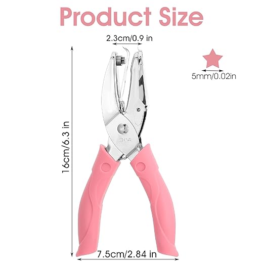 Shape Hole Puncher,5mm Durable Shape Hole Punch,Holes Punchers Shapes with Rubber Handle, Small Holes Puncher for Clothing Tickets DIY Craft Labels Scrapbooking Tools,Pink