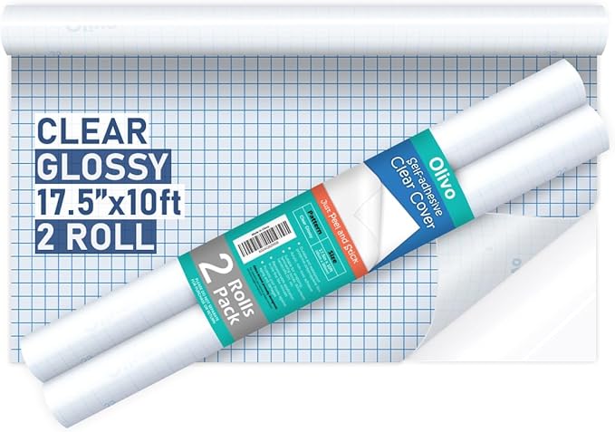 Olivo 2 Pack Clear Contact Paper Roll for Books Crafts 17.5in x 10ft Peel and Stick Adhesive Book Cover Plastic Protector