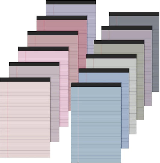 Lincia 12 Pcs 12 Pcs 5" x 8" Small Legal Pads Colored Lined Note Pads Narrow Ruled Writing Notepads 50 Sheets Per Micro Paper Notebook Lined and Perforated for College Office Supplies (Dreamy Colors)
