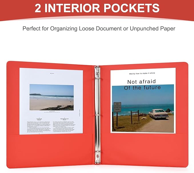 1/2 inch 3-Ring Binder, 0.5-inch Round Ring Binder with 2 Inside Pockets, Clear View Cover Binders Holds 8.5'' x 11''Paper for Office/Home/School Supply, 6 Pack (Assorted 6 Colors)