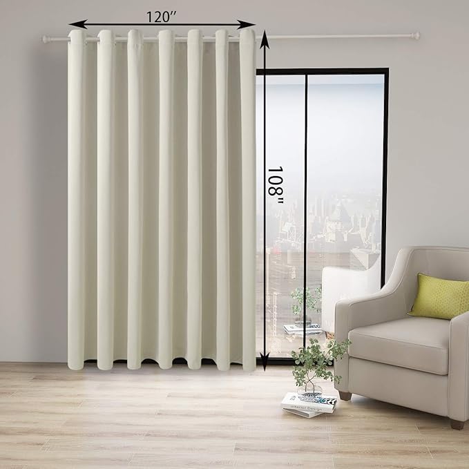 BONZER Room Divider Blackout Curtain Extra Wide Room Darkening Total Privacy Wall Noise Reducing for Apartment, Studio, 108L x 120W Inch (9L x 10W ft), 1 Panel, Cream