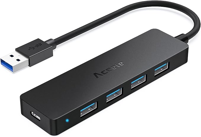 Aceele 4-Port USB 3.0 Hub, Ultra-Slim USB Hub with USB-C Powered Port[Charging/Monitor Not Supported], USB Port for MacBook, Mac Pro, iMac, Mac Mini, XPS, PC, Laptop, Flash Drive, Mobile HDD