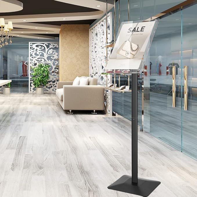 DISPLAYSWORKER Heavy Duty Pedestal Sign holder floor Stand,sign stand poster stand ,Acrylic Frame Standing Floor for 11 x 17 inch,Black (black, acrylic frame 11-x-17-inch)