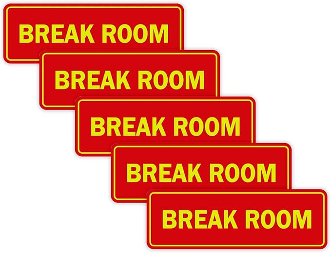 Standard Break Room Door or Wall Sign - Red/Yellow - Large 5 Pack