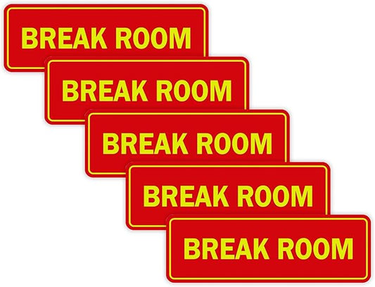 Standard Break Room Door or Wall Sign - Red/Yellow - Large 5 Pack