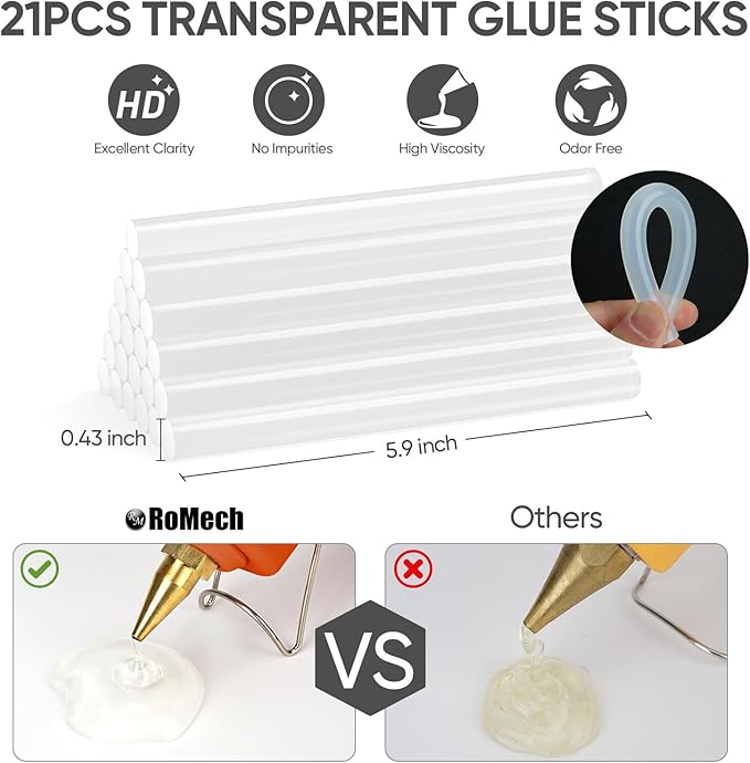 ROMECH Full Size Hot Glue Gun with 60/100W Dual Power and 21 Hot Glue Sticks (7/16"), Fast Preheating Heavy Duty Industrial Gluegun with Storage Case for Crafting, DIY and Repairs (Orange)