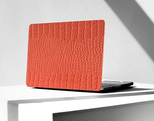 KEROM Compatible with Crocodile MacBook Air 13 inch Case 2021 2020 2019 2018 M1 A2337 A2179 A1932, Textured Elegant Luxury Aligator Skin Snakeskin PU Leather Hard Shell & Keyboard Cover, Orange