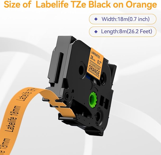 18mm Label Tape Orange Replace for Brother TZe-B41 3/4" (0.7") TZe TZ Tape Laminated 18mm Compatible with Brother P Touch PTD400 PTD410 PTD600 PT2730, TZeB41 Black on Fluorescent Orange