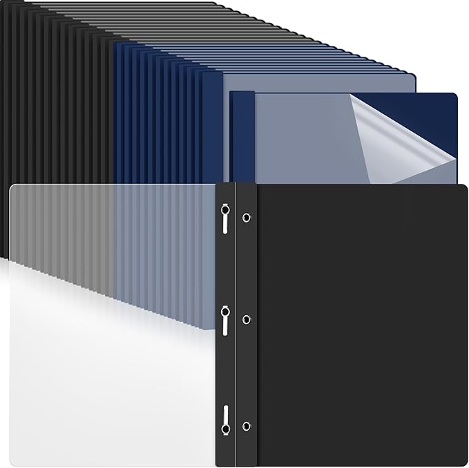 48 Pack Plastic Report Covers with 3 Prongs Presentation Folders Bulk, 100 Sheet Capacity, Clear Front Report Covers for Presentation Document Paper School Office Supplies (Blue,Black)