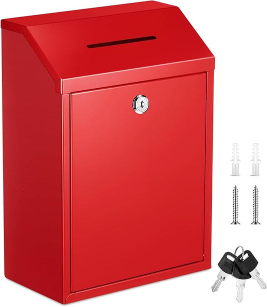 Metal Donation Cash Box Collection Safe Suggestion Box with Lock Wall Mounted Mailbox Delivery Ballot Container for Home Office Outdoor Door