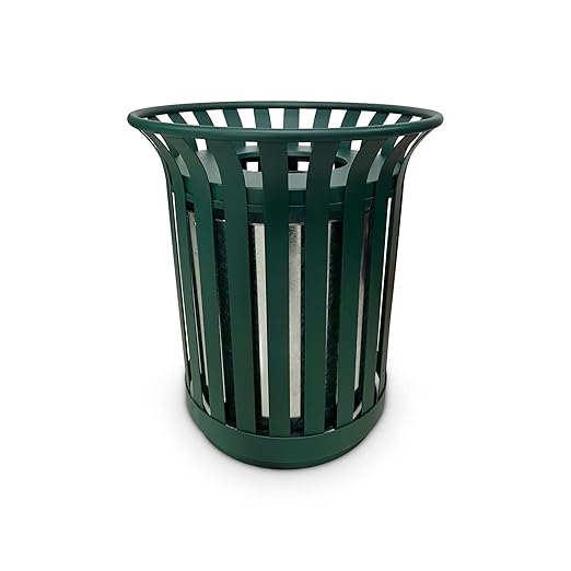 Outdoor Metal Slatted Trash Receptacle,Waste Receptacle，Commercial Trash Cans,Zone Round Garbage Bin,Square Hotel Street Patio Indoor Metal Stan (Large - Green)