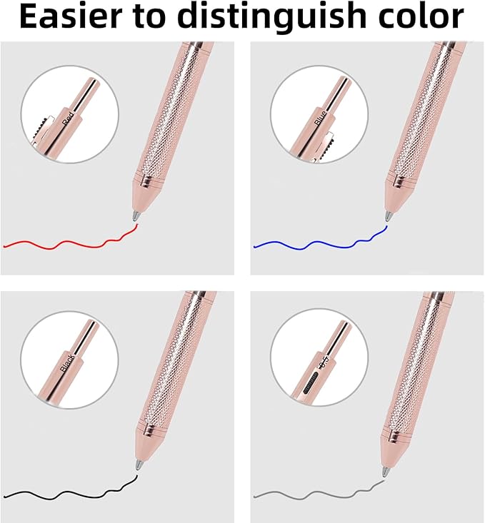 4-in-1 Four-Color Multifunctional Pen, Black/Red/Blue Ballpoint Pen and 0.5mm Mechanical Pencil, Metal Case Pen, Great Gift for Friends, Loved Ones (Rose Gold)