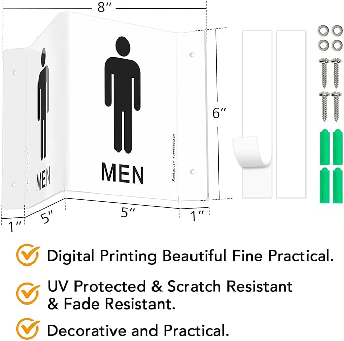 Faittoo Restroom Sign, Bathroom Signs, 4 Pack 6 x 8 Inches Acrylic Sign, for Office or Business Bathroom and Toilet Door or Wall Decor, Indoor Outdoor Use, White (Men and women Set)