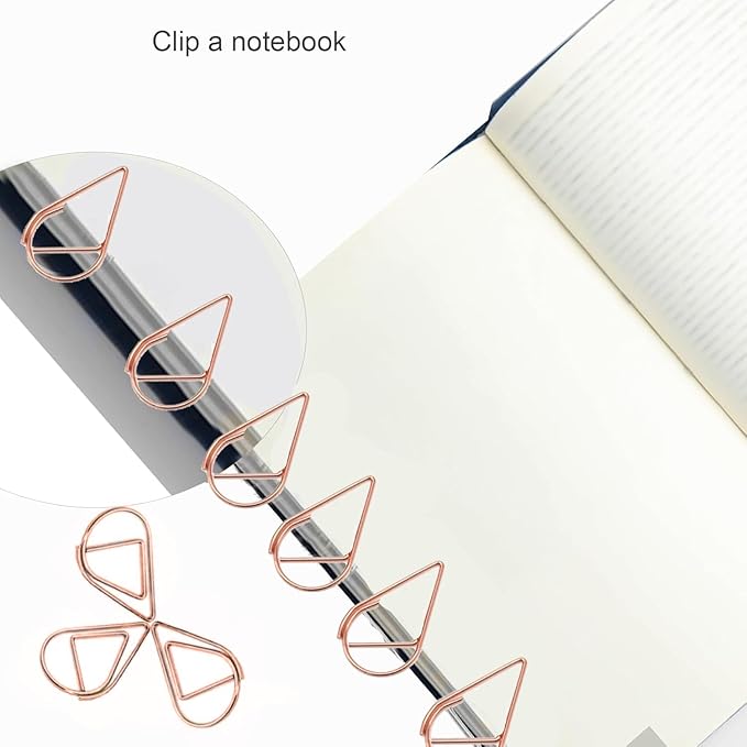 150 Pcs Small Rose Gold Paper Clips Cute Paperclips Decorative Waterdrop Clips Basic Office Supplies for Photo Wedding Invitations Pink Paper Clip