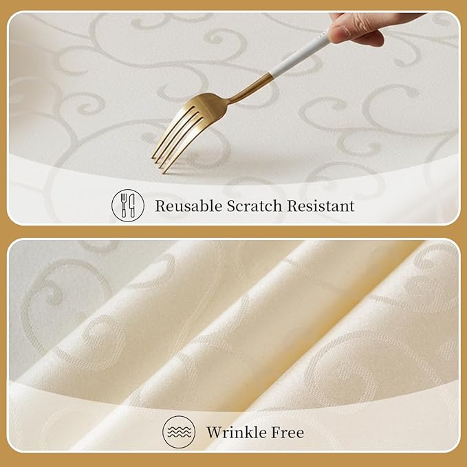 Romanvicky Christmas Jacquard Tablecloth White Floral Pattern Rectangle Table Cloth Spill Proof Wrinkle Resistant Polyester Table Cover for Autumn, Harvest, Thanksgiving Decoration, 60 x 120 Inch