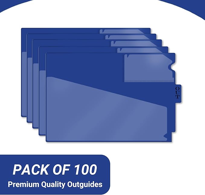 Doctor Stuff - Center Tab Vinyl Out Guides, Diagonal Cut Front Pocket, Top Charge Out Slip Pocket, Plastic File Folder, Letter Size 9" x 13-1/4", Navy, 100/Box