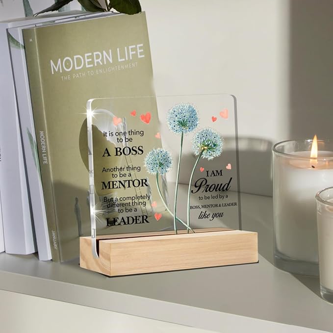 Gifts for Boss Lady Clear Desk Decorative Sign Appreciation Gift for Going Away Boss Day Acrylic Sign with Stand Table Plaque Keepsake Home Office Decor