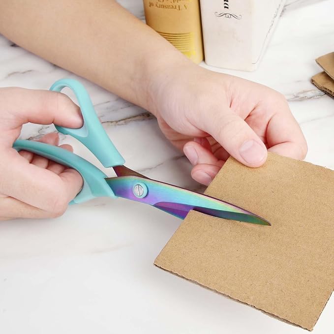 8.5" Scissors All Purpose, Multipurpose Office Scissors Set of 3 pack, Sharp Titanium Coating Blade and Soft Comfort-Grip Sturdy Scissors for Fabric School Craft Sewing Home, Right/Left Handed