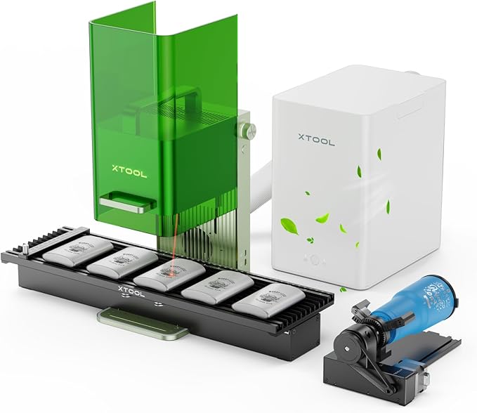 xTool F1 2-in-1 Dual Laser Engraver with Slide Extension, Rotary Extension and Smoke Purifier, Lightning Speed Portable Fiber Laser Engraver for Metal Wood