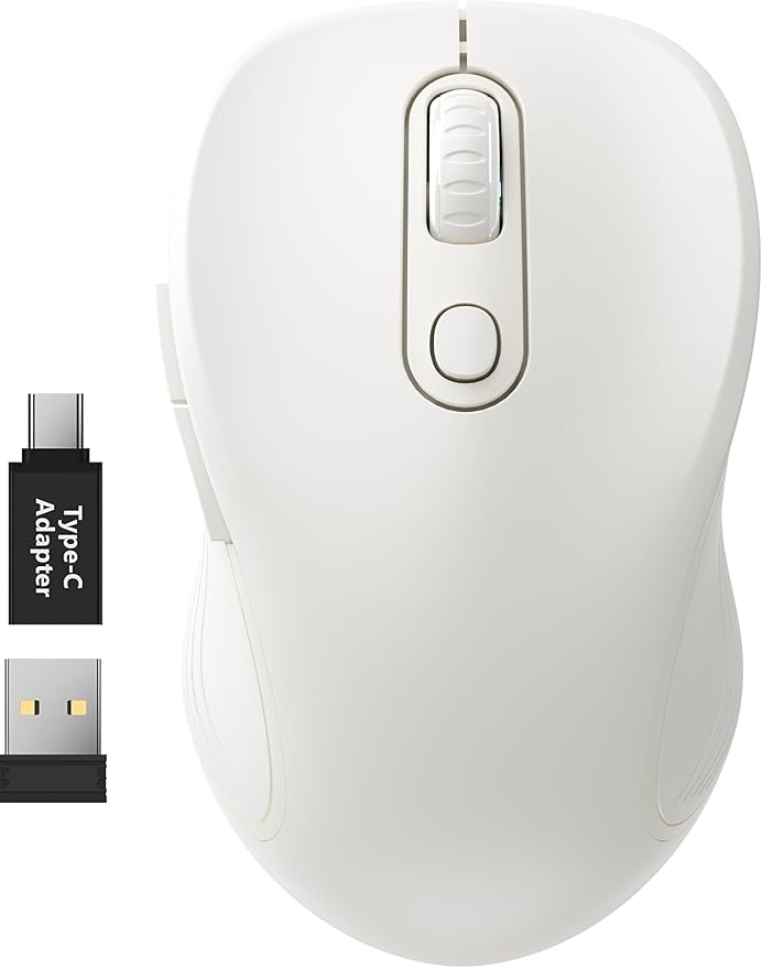 WisFox 2.4G Wireless Mouse for Laptop, Ergonomic Computer Mouse with USB Receiver and Type-C Adapter, 3 Adjustable Levels DPI, 6 Button Cordless Wireless Mice (White, 1 Pack)