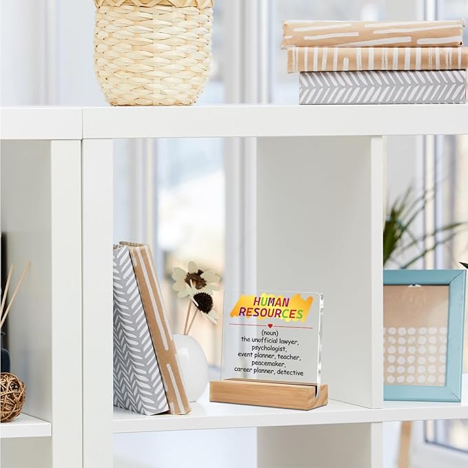 Human Resource Definition HR Gifts Acrylic Sign with Wood Stand, Human Resources Gifts Bedroom Living Room Desk Cubicle Table Shelf Decor, Office Gifts for Women Men Manager Director Coworker