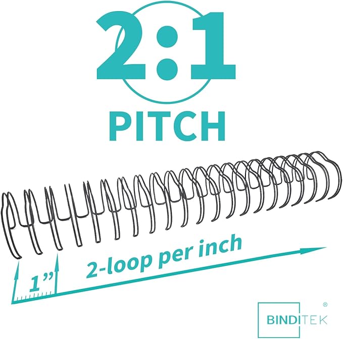 Binditek 24 Pack Double Loop Wire Binding Spines, 1-1/4 Inch Binding Wire for Letter Size, 2:1 Pitch, 250 Sheet Capacity, 21-Loop, Black, for Students and Coworkers