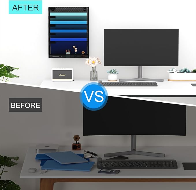 6-Tier Hanging File Organizer Office Cubicle Accessories for Work Organizer Wall Mount File Holder for Mails Folders Papers Magazine Organization, Black