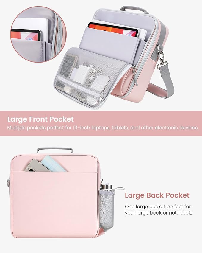 Zipper Binder, 3 Inch D-Ring 3 Ring with Water Bottle Holder,700 Sheet Capacity-Multiple Pockets,Binder with Strap for School/Office, Fit for 13" Tablet/Laptop,Patent Design-Pink