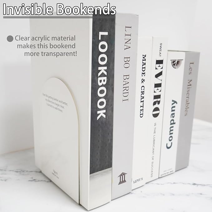 Merrynine Book Ends, 6 Pcs Acrylic Bookends for Shelves, Clear Book Holder, Plastic Bookends for Heavy Books, Book Stopper Organizer for Shelves, Desk, Office, School, 7.08"X4.72"X3.93"