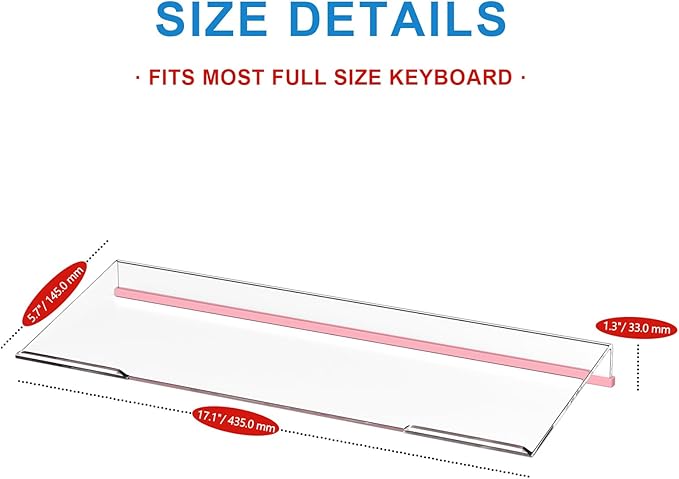 WINFFOR Comfortable Computer Keyboard Stand - Ergonomic Keyboard Riser Acrylic Tilted Keyboard Holder for Easy Typing&Working at Home Office - Fits All Keyboard Sizes - 17'' Wide (Crystal Clear)