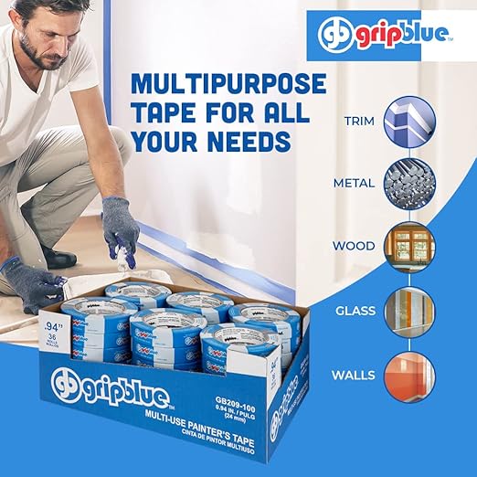 Blue Painters Tape 1 Inch Wide, 36 Rolls Masking Tape - Perfect for Precise Lines on Walls & Trim, Multi-Surface, Residue-Free, Easy Removal - Ideal for Indoor & Outdoor Use, 0.94in x 60yds