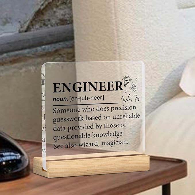 Engineer Gifts for Women Men, Engineer Definition Clear Acrylic Desk Decorative Sign for Home Office, 4 x 4 Inches