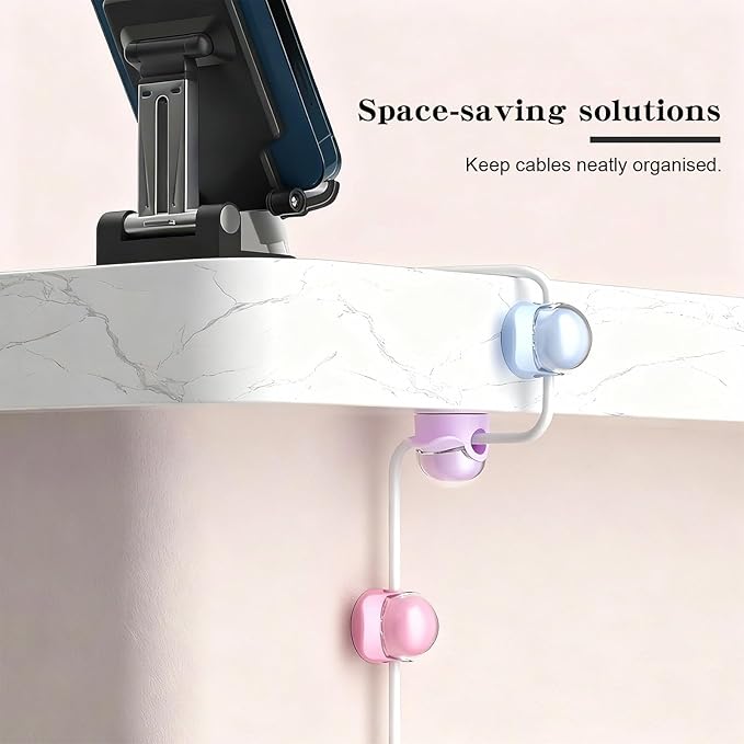 Eiito Cord Organizer [1s Lock] Spring Cable Management Clips -Desk Cord Holder, Adhesive Cute Cap Form Cable Clip, Phone Charger Wire Organizer Keeper for Nightstand Car Office Accessory(20Pack)