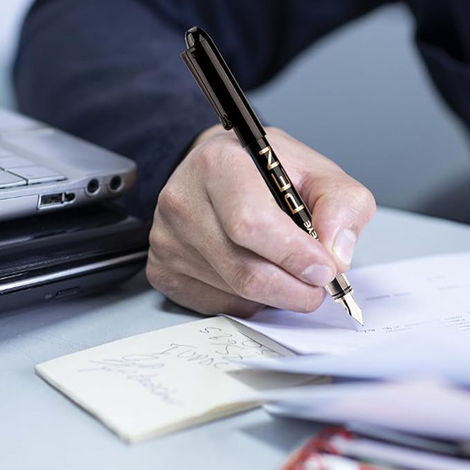 EYEYE Disposable Fountain Pens Fine Point, 4 Black 4 Blue Fountain Pens or Writing, Stainless Steel Nib, Smooth Writing for Calligraphy, Journaling, Drafting, Sketching, Doodling & Office Supplies