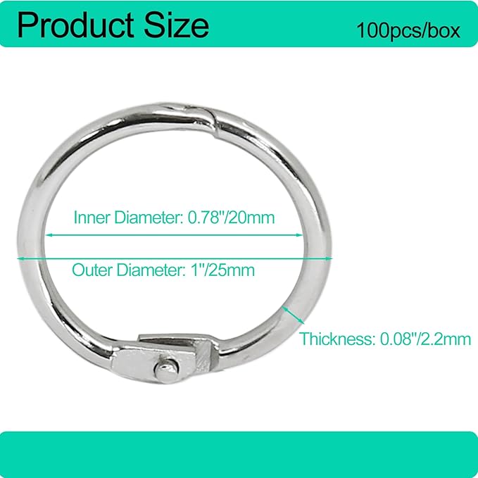 Luomorgo 100 Pcs 3/4 Inch Binder Rings, Nickel Plated Metal Book Rings Silver Paper Rings, Heavy Duty Loose Leaf Binder Rings, Index Cards Rings, Key Rings for Office, Home, School