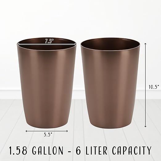 Mini Waste Basket - Pack of 2 Durable Small Plastic Garbage Trash Can Bin - Lidless Open-Top Rectangular Slim Profile for Compact Spaces - Suitable for Home, Bathroom, Office, Bedroom & More, Copper