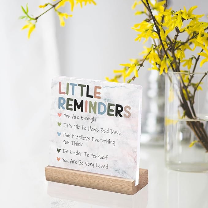 Inspirational Office Desk Decor, Little Reminders Desk Sign, Motivational Gifts for Women, Cute Home Office Decorations for Work, Positive Quotes for Teacher Decorative Sign, Fun Cubicle & Table Decor Signs