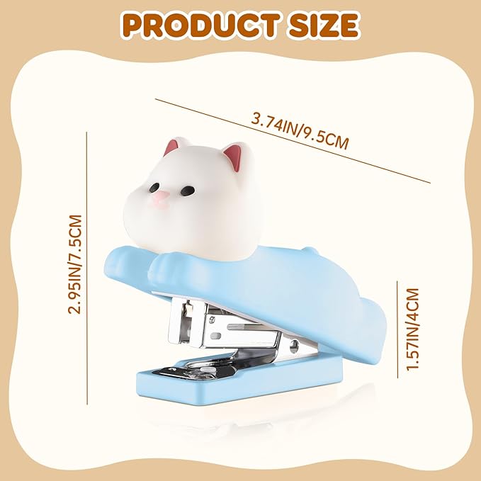 Honagu Mini Cute Animal Stapler with Staples, Cartoon Stereoscopic Silicone (PVC) Stapler, Labor-Saving Office Supplies for Students Kids (Blue Puppy)