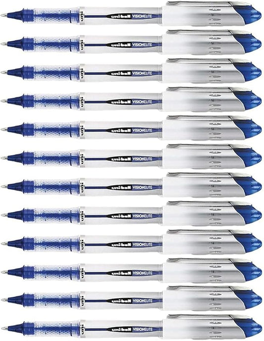 Vision Elite Rollerball Pens, Bold Point (0.8mm), Blue Ink, 12 count, Bundle with Plastic Reusable Pouch