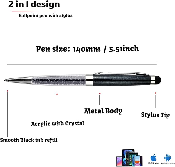 Personalized Business Pens with Stylus - Custom Engraved Metal Ballpoint Pen for Executives, Teachers, and Students. Ideal Gift for Graduations, Promotions 12pcs/Pack