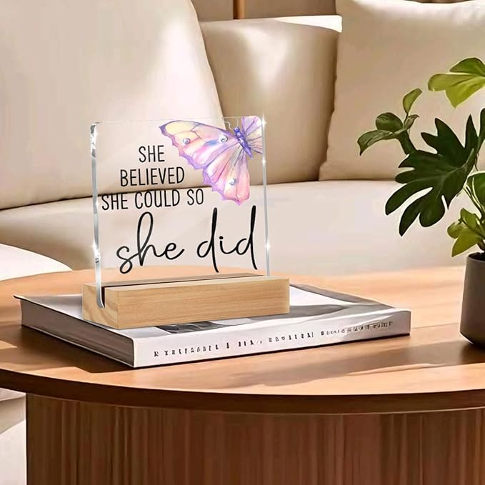 Congratulations Gifts for Women - College Graduation Gifts for Her New Job Gifts - She Believed She Could so She Did Acrylic Plaque Sign Office Inspirational Promotion Gift for Coworker