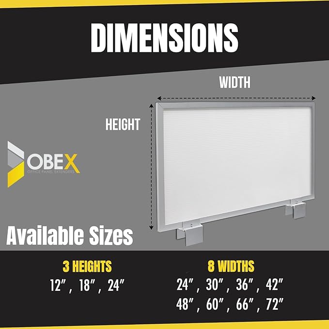 OBEX Privacy Screen & Office Panel Extender for Office Cubicles, Polycarbonate Desk Privacy Panel & Divider for Office Cubicle, 24" x 48", White