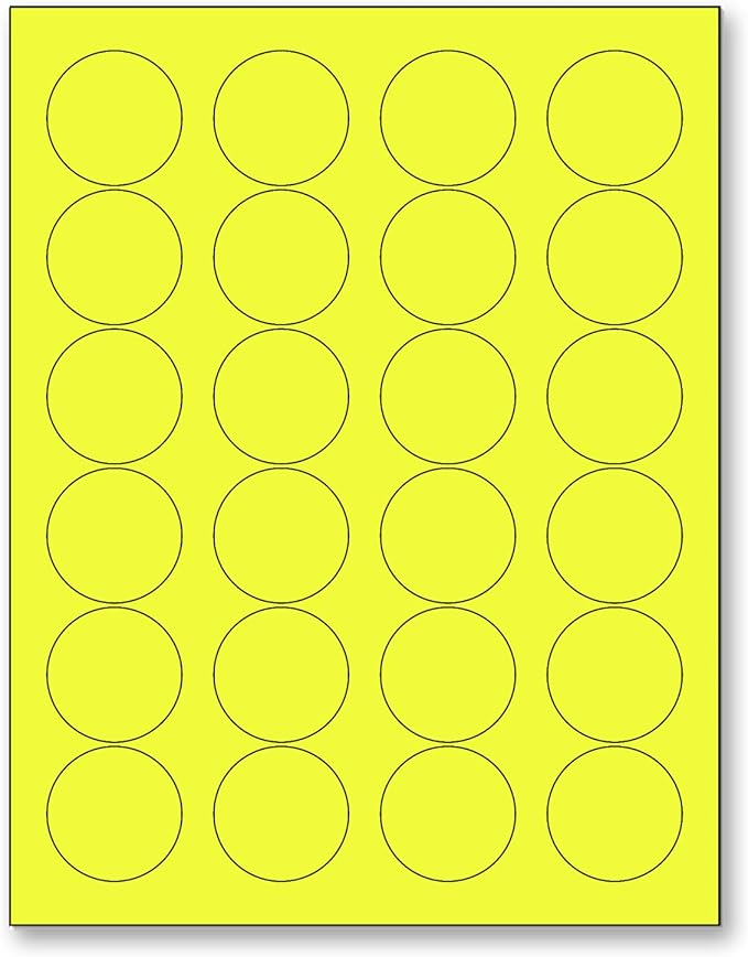 NextDayLabels - 8-1/2 x 11 Neon Color High Light Fluorescent Labels for Laser & Inkjet Printer (Yellow Fluorescent, 1.66" Round - 24 Per Page | 600 Labels)
