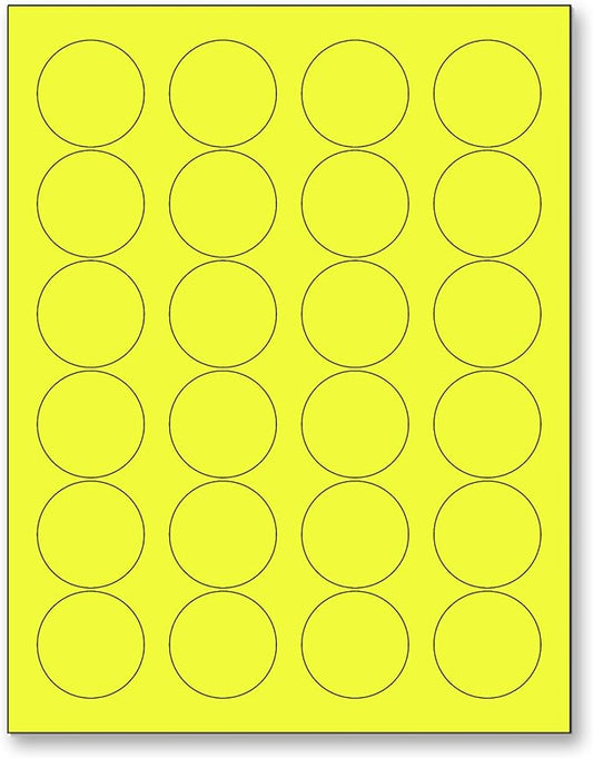 NextDayLabels - 8-1/2 x 11 Neon Color High Light Fluorescent Labels for Laser & Inkjet Printer (Yellow Fluorescent, 1.66" Round - 24 Per Page | 600 Labels)
