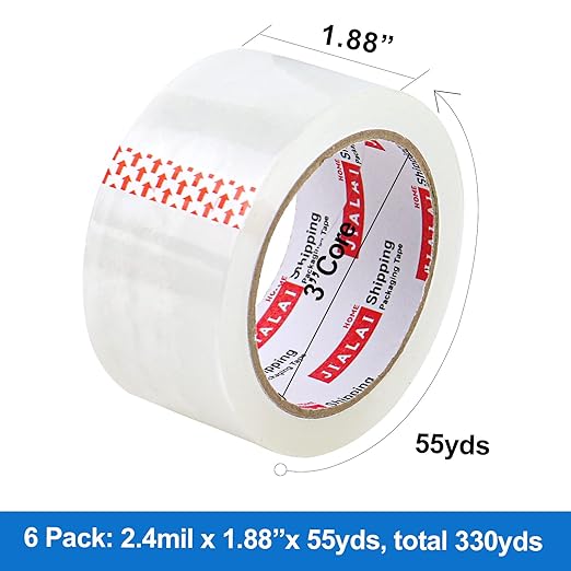 Heavy Duty Transparent Packing Tape,6 Rolls with Refillable Dispenser,Industrial Grade Packaging Tape for Shipping Moving Sealing,1.88 inches x 55 Yards Per Roll